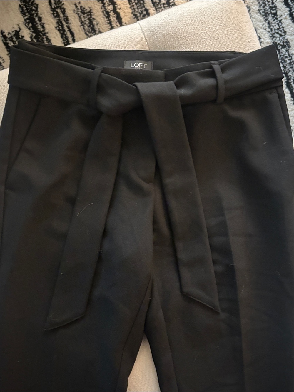 LOFT Black Tie-Waist Ankle Trousers